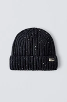 FLECKED KNIT HAT WITH LABEL