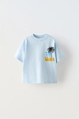 WAVES AND PALM TREES PRINTED T-SHIRT