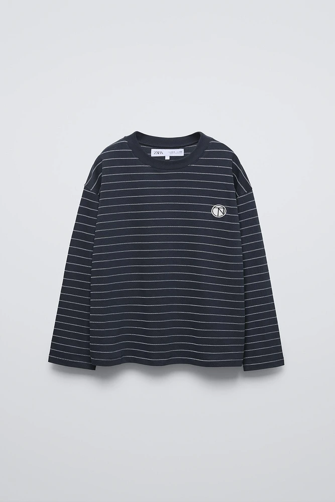 EMBROIDERED PATCH STRIPED T-SHIRT