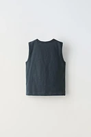 SLEEVELESS HENLEY SHIRT