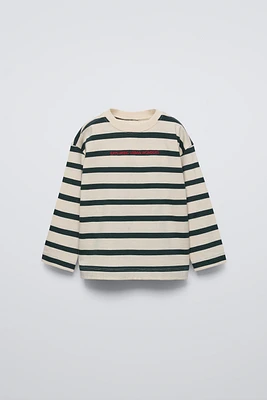 STRIPED SHIRT WITH EMBROIDERED TEXT