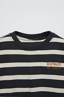 STRIPED SHIRT WITH EMBROIDERED TEXT