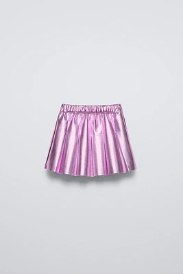 PLEATED METALLIC FAUX LEATHER SKIRT