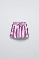 PLEATED METALLIC FAUX LEATHER SKIRT