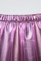 PLEATED METALLIC FAUX LEATHER SKIRT