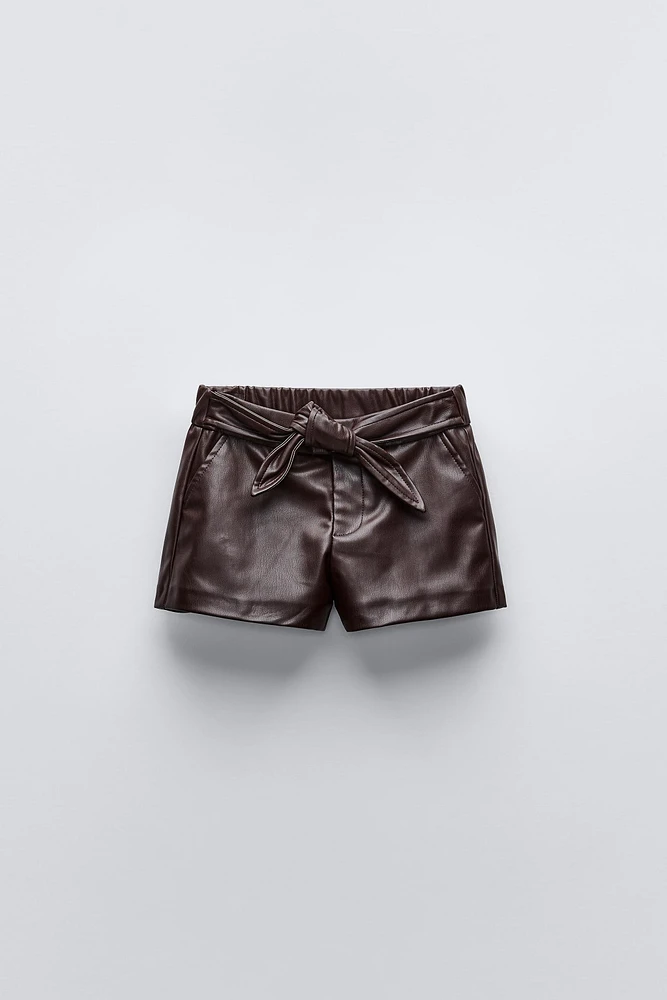 FAUX LEATHER SHORTS WITH BOW