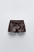 FAUX LEATHER SHORTS WITH BOW