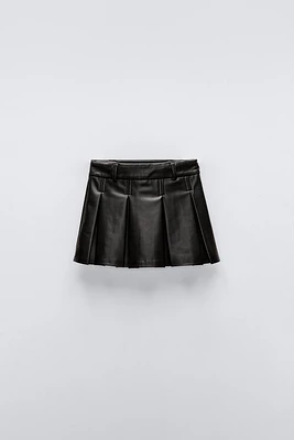 FAUX LEATHER BOX PLEAT SKIRT