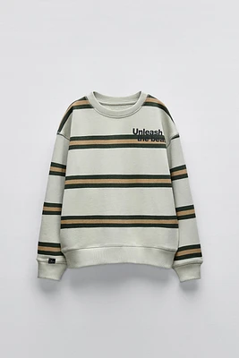 TEXT PRINT STRIPED SWEATSHIRT