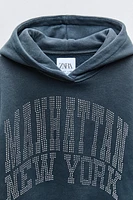 RHINESTONE TEXT SWEATSHIRT