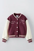 EMBROIDERED BOW BOMBER JACKET