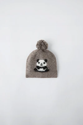 KNIT PANDA BEAR HAT WITH POMPOM