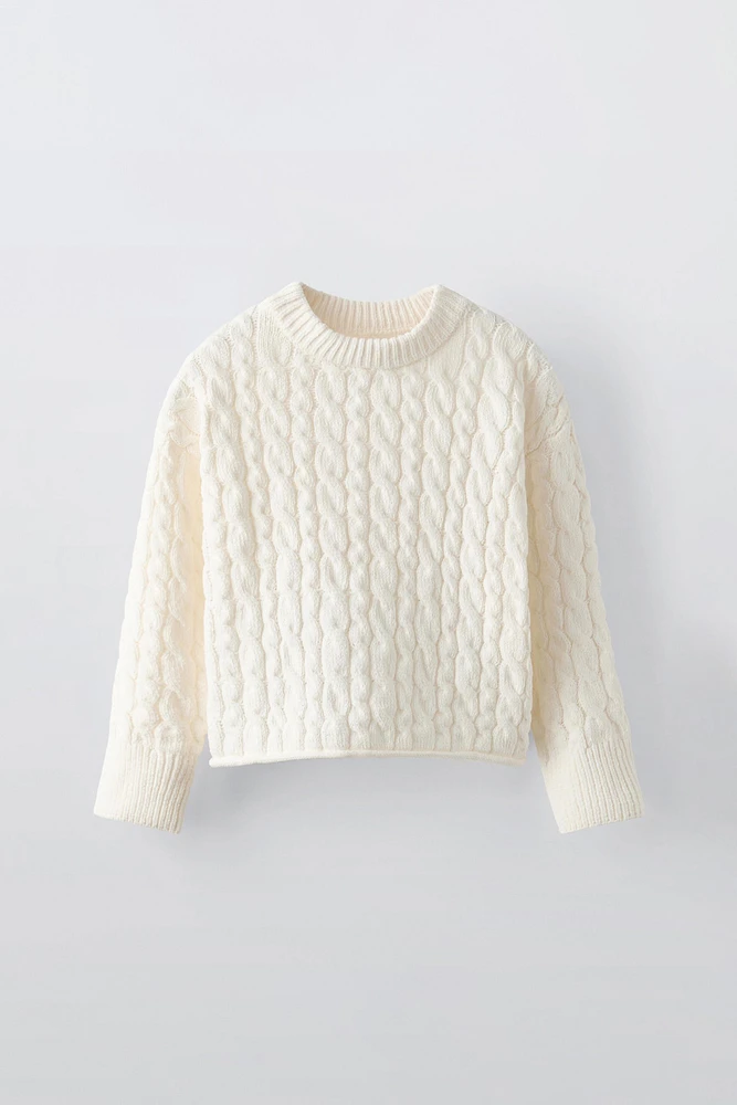 CABLE KNIT CHENILLE SWEATER