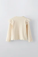 EMBROIDERY AND RUFFLES RIB T-SHIRT