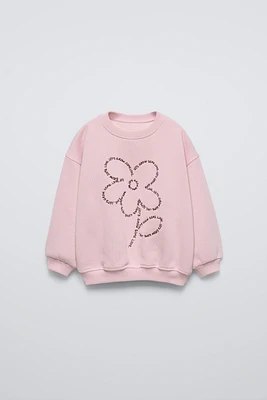 EMBROIDERED TEXT FLOWER SWEATSHIRT