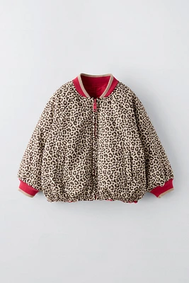 REVERSIBLE ANIMAL PRINT BOMBER JACKET