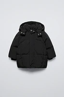 WATER REPELLENT HOODED DOWN PUFFER COAT