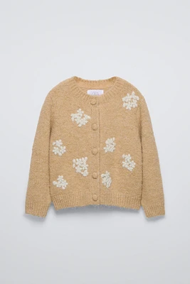 WOOL BLEND FLORAL KNIT CARDIGAN