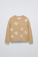 WOOL BLEND FLORAL KNIT CARDIGAN