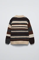 STRIPED KNIT POLO SWEATER