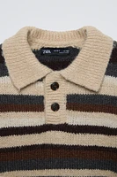 STRIPED KNIT POLO SWEATER