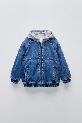 CONTRASTING HOOD DENIM JACKET