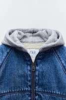 CONTRASTING HOOD DENIM JACKET