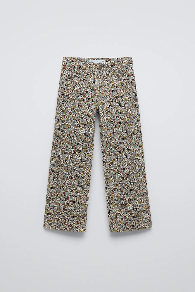 FLORAL FINE-WALE CORDUROY STRAIGHT PANTS