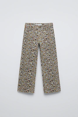 FLORAL FINE-WALE CORDUROY STRAIGHT PANTS