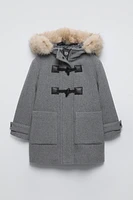 FAUX FUR HOODED DUFFLE COAT