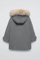 FAUX FUR HOODED DUFFLE COAT