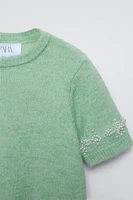 KNITWEAR TOP WITH FAUX PEARLS