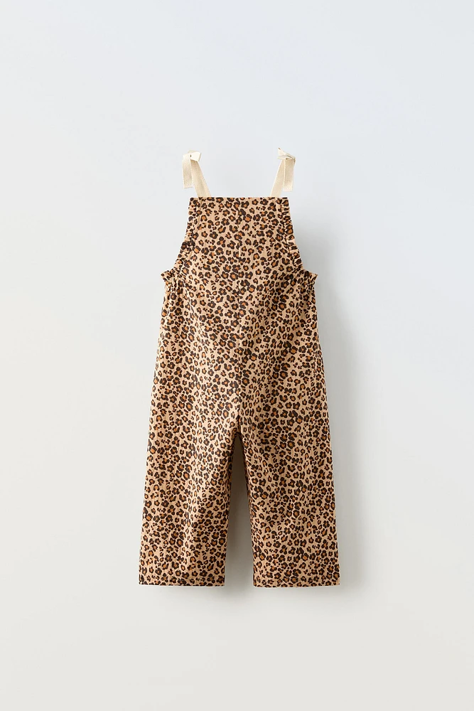 BOW TRIM ANIMAL PRINT OVERALLS