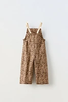 BOW TRIM ANIMAL PRINT OVERALLS