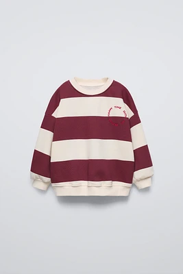 EMBROIDERED TEXT STRIPED SWEATSHIRT