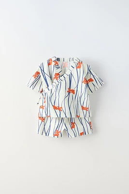 GOLDFISH PRINT JINBEI KIMONO AND SHORTS MATCHING SET