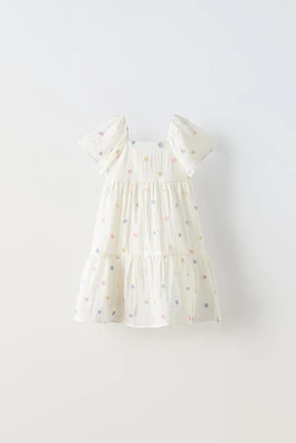 ORGANZA FLORAL APPLIQUÉ DRESS