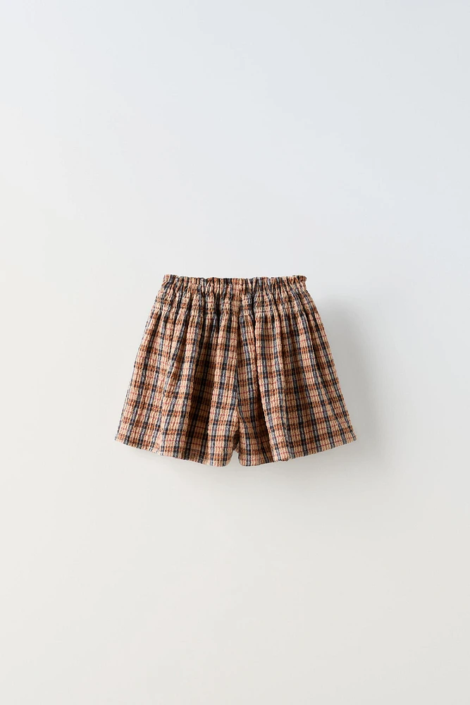 PLAID TEXTURED SHORTS