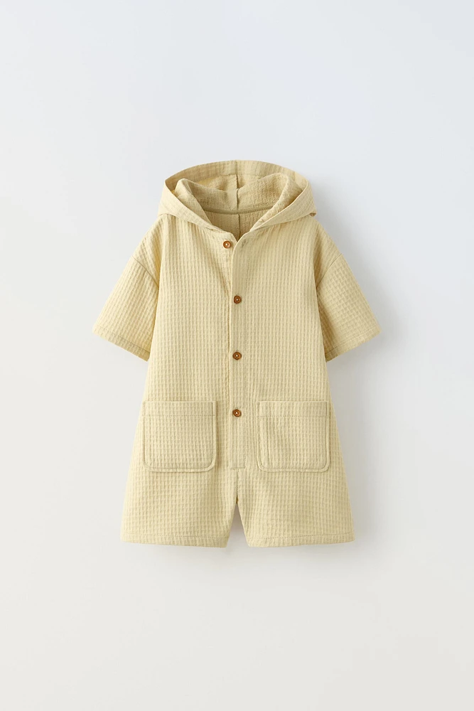 SHORT WAFFLE HOODED OVERALLS