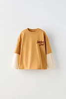 LAYERED SLEEVE TEXT T-SHIRT