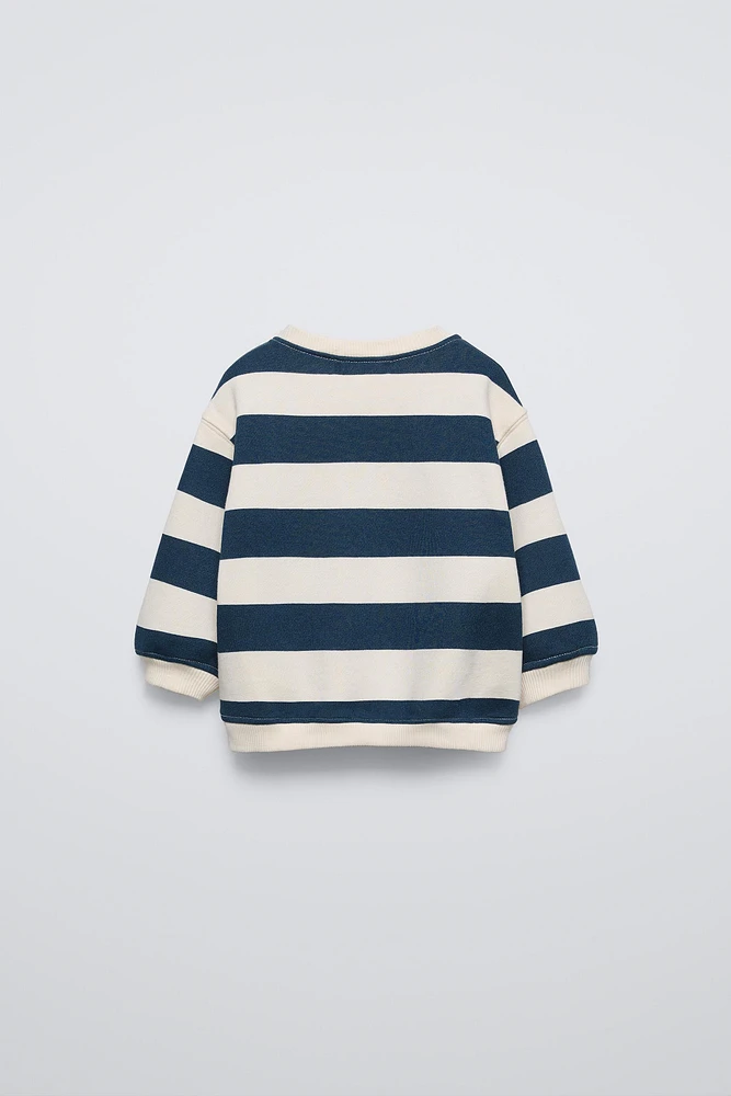 STRIPED FLOCKED TEXT SWEATSHIRT