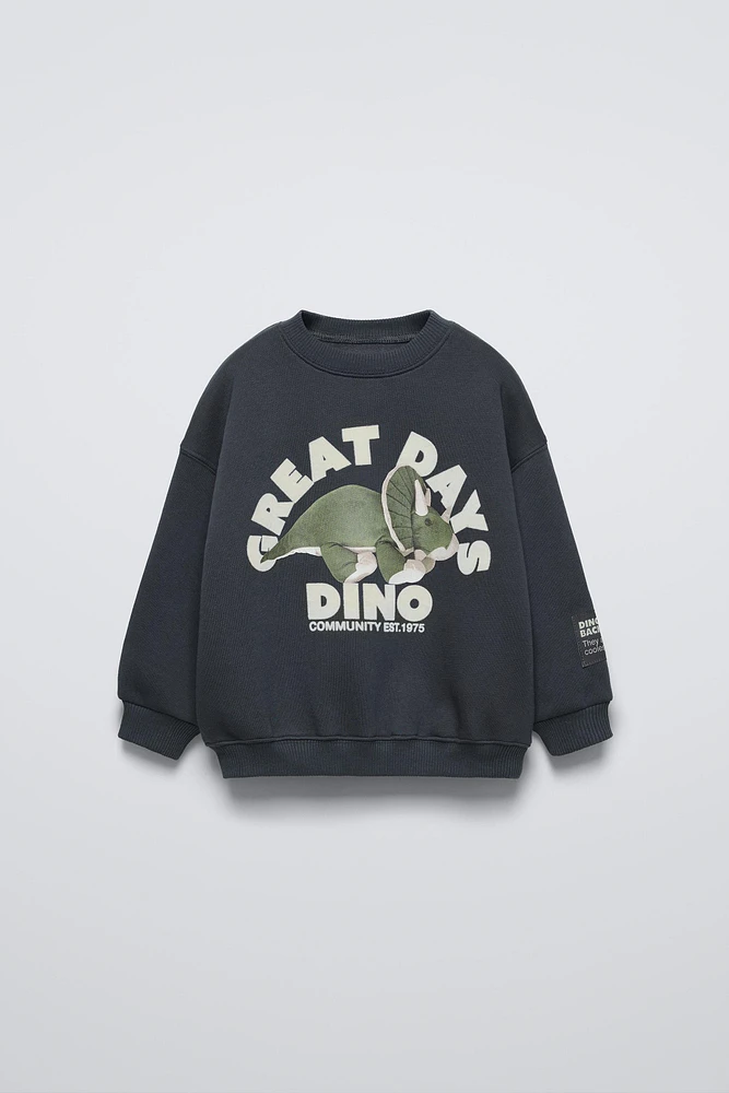 FLOCKED DINOSAUR SWEATSHIRT