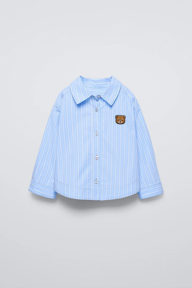 BEAR PATCH STRIPED SHIRT