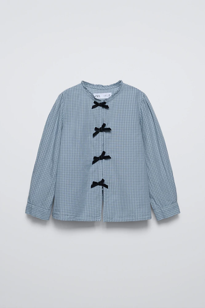 CHECKED SHIRT WITH VELVET BOWS