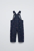 FLORAL EMBROIDERY DENIM OVERALLS