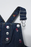 FLORAL EMBROIDERY DENIM OVERALLS