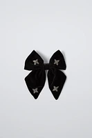 VELVET BOW BAR HAIR CLIP WITH BEAD APPLIQUÉ