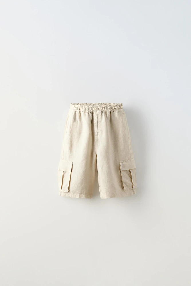 LINEN CARGO SHORTS