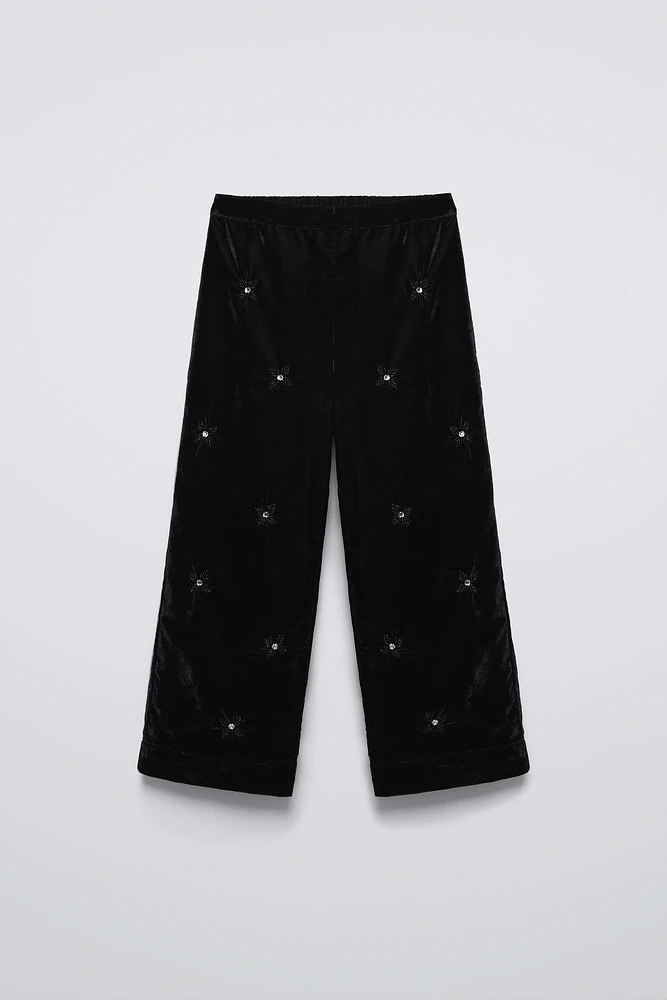 BEADED VELVET PANTS