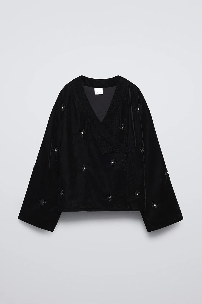 VELVET KIMONO WITH BEADING